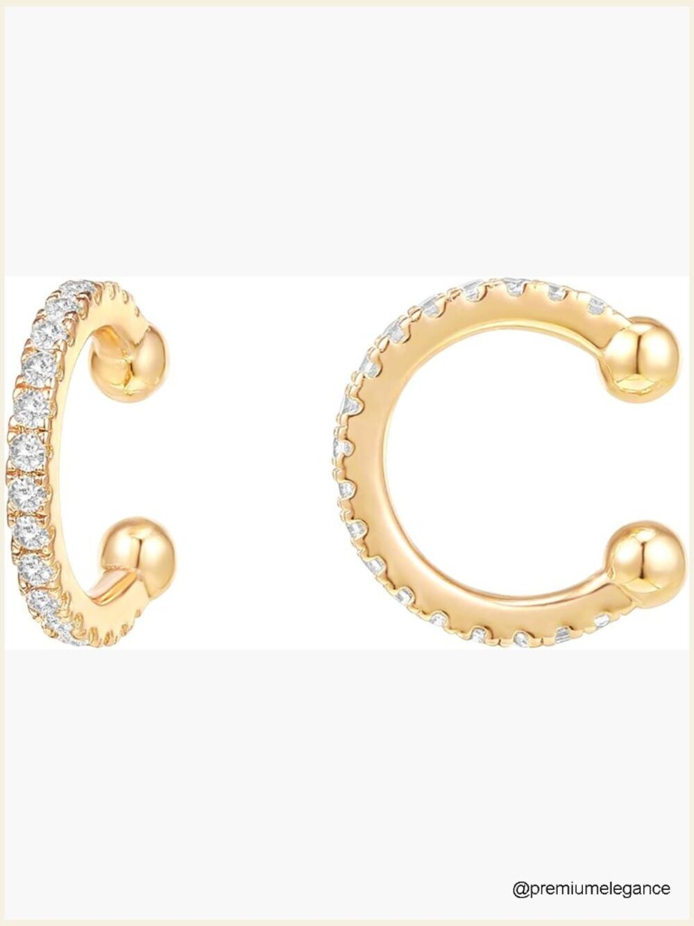 14K Gold Plated Cubic Zirconia Sparkling Round Huggie Ear Cuff Clip On